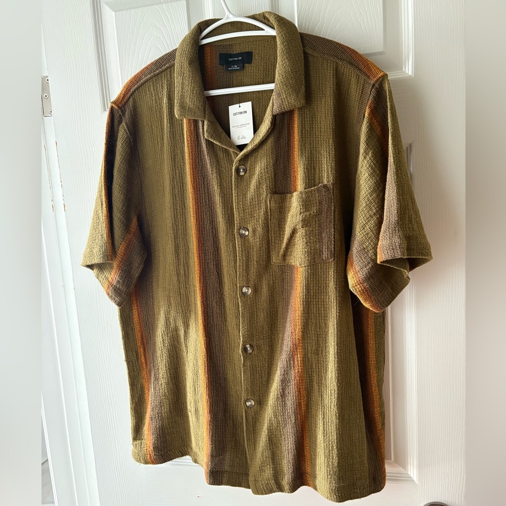 Cotton On Olive Striped Button down Tee